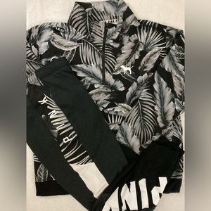 Victoria’s Secret PINK Tropical Palm Zip Up Shirt Jogger Sweat Pants Large L NWT